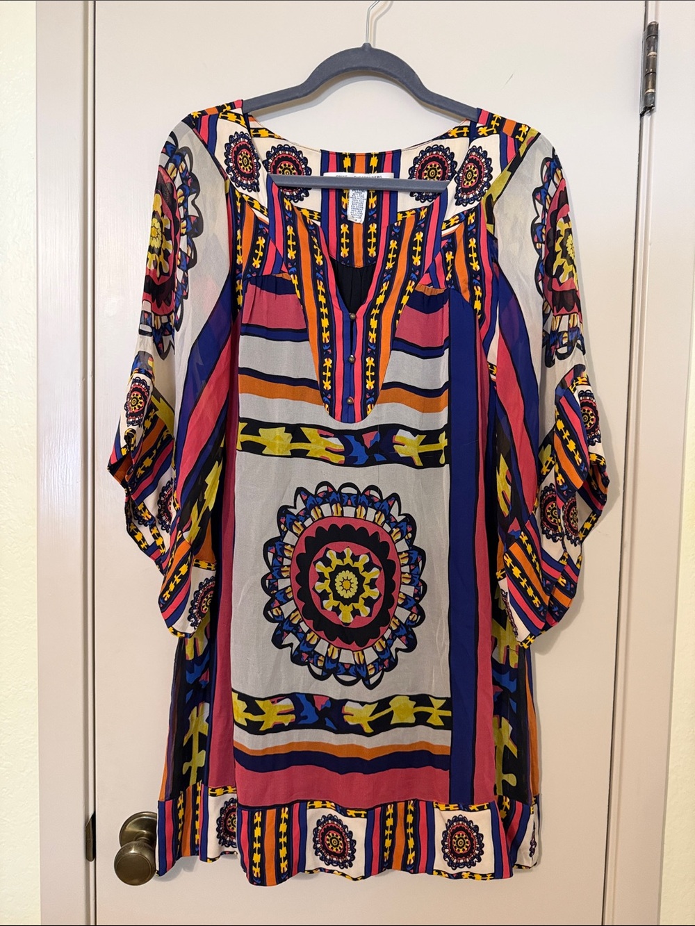 Diane Von Furstenberg Multicolor Medallion Mini Dress in Blue, Pink, Yellow